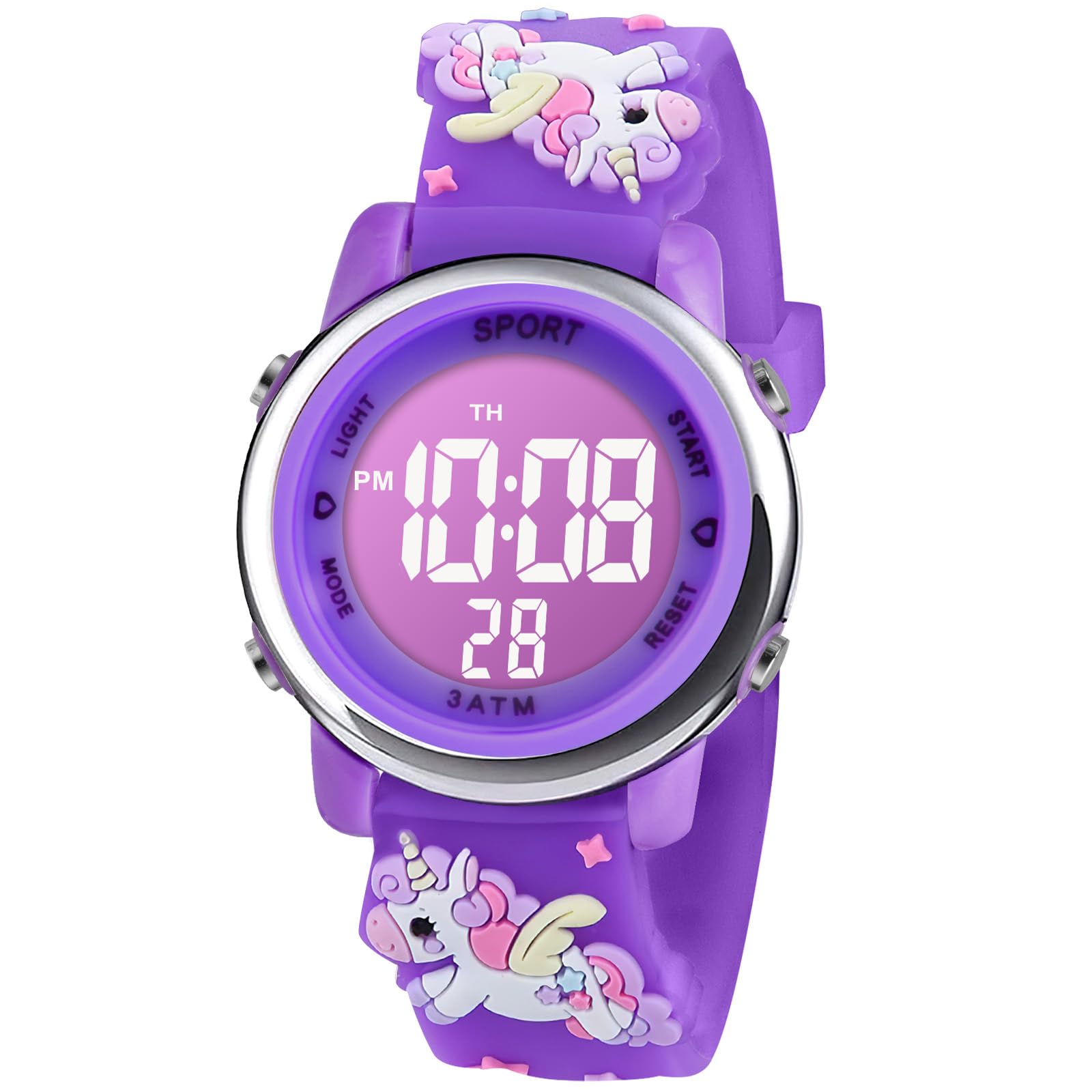 Vicloon Kids Watch, Toddler Digital Watch, Digital Watch LED Electrical Watches 7 Color Lights Watch Sport Outdoor with Alarm Stopwatch Unicorn Toys Gift for 6-12 Year Girls Children Wristwatch