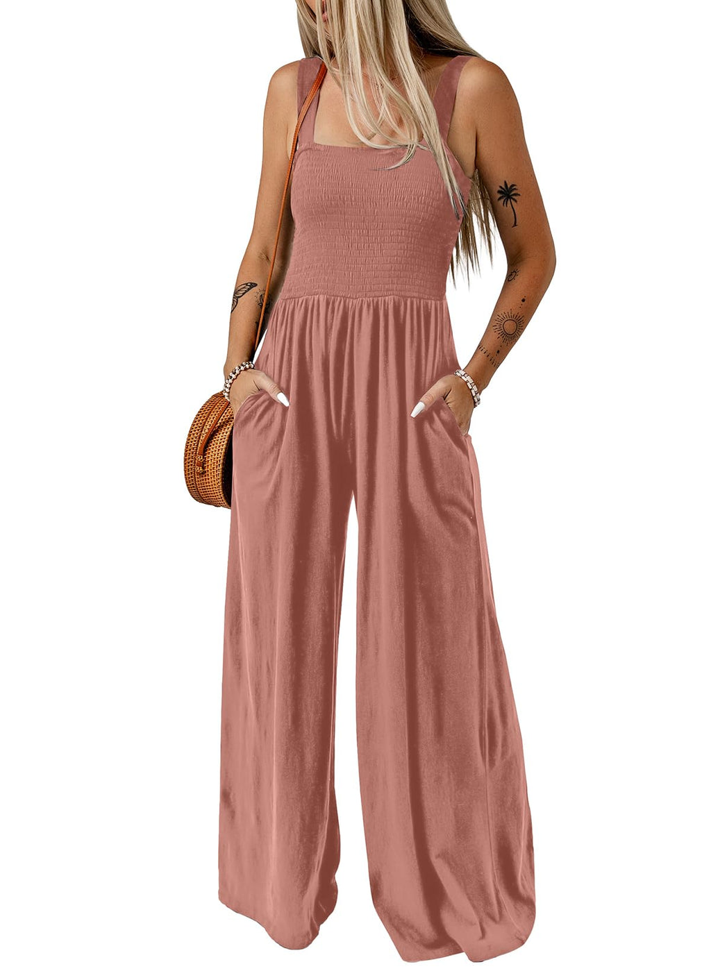 Dokotoo Women's Casual Loose Overalls Jumpsuits One Piece Sleeveless Wide Leg Long Pant Rompers With Pockets