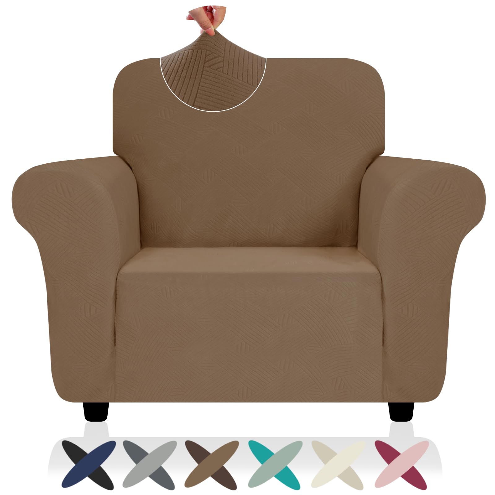 ZNSAYOTX Super Stretch Chair Slipcover (30"-47"), New Striped Sofa Chair Covers for Living Room, Dogs Pet Friendly Anti-Slip Chair Protector Spandex Armchair Slipcovers (Beige, Chair)