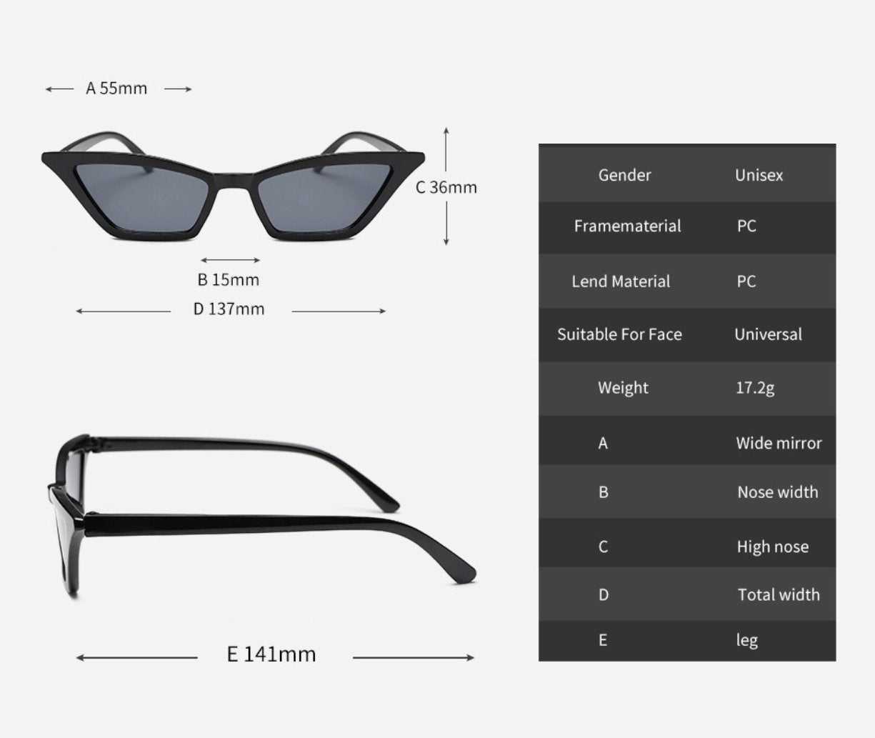 W&Y YING Small Cat Eye Sunglasses for Men and Women Skinny Retro Frame Y2K Shades Trendy Fun Fashion Glasses