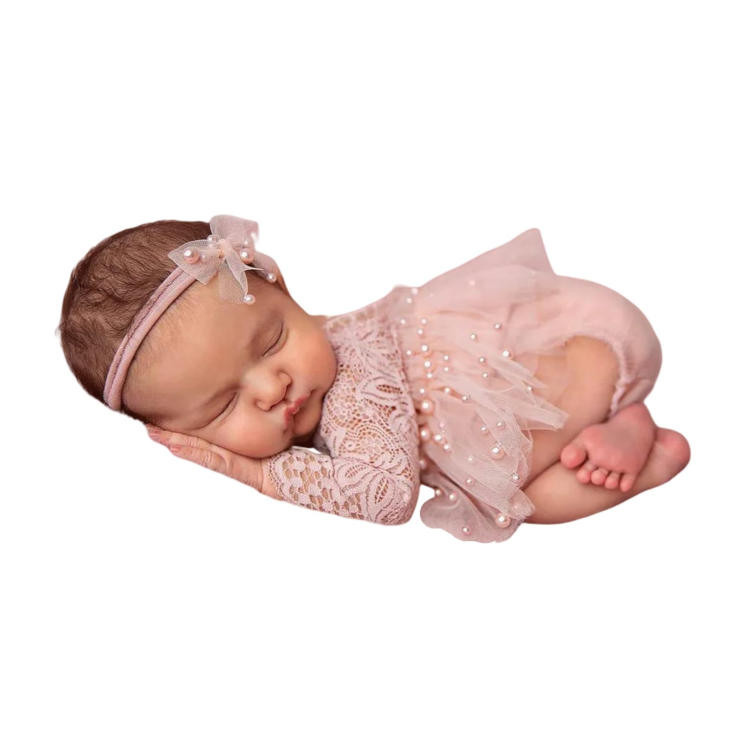 Newborn Lace Romper, 2 PCS Baby Girl Photography Props, Newborn Girl Photography Outfits with Flower Headband for Infants