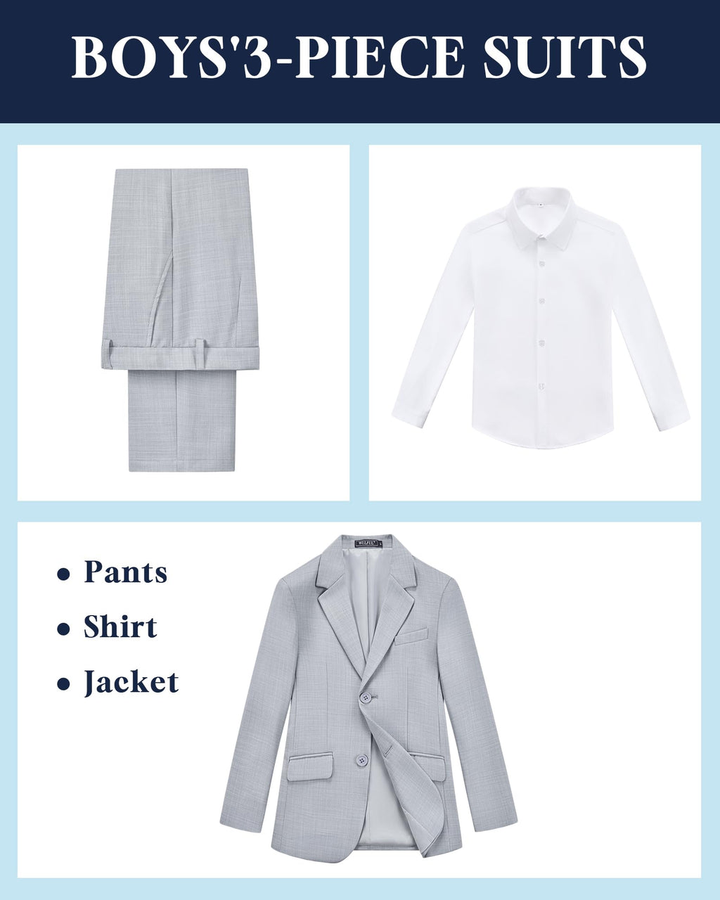 WULFUL Boys' Slim Fit Suit 3 Pieces:Jacket, Pants, Shirt,Summer Suit Set for Teens Boys Wedding Beach