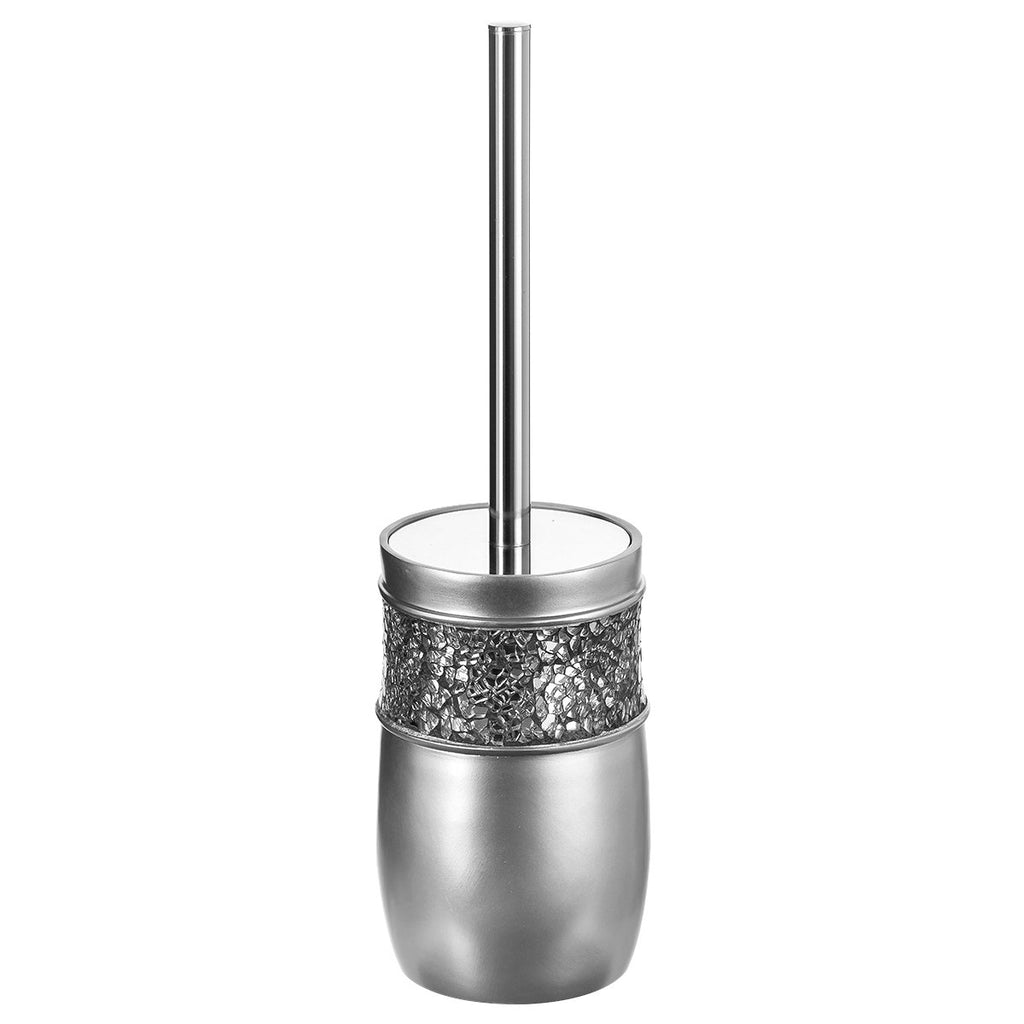Creative Scents Crackled Glass Silver Bathroom Accessory Set – 4-Piece Vanity Set Includes: Lotion Soap Dispenser, Toothbrush Holder, Tumbler, and Soap Dish