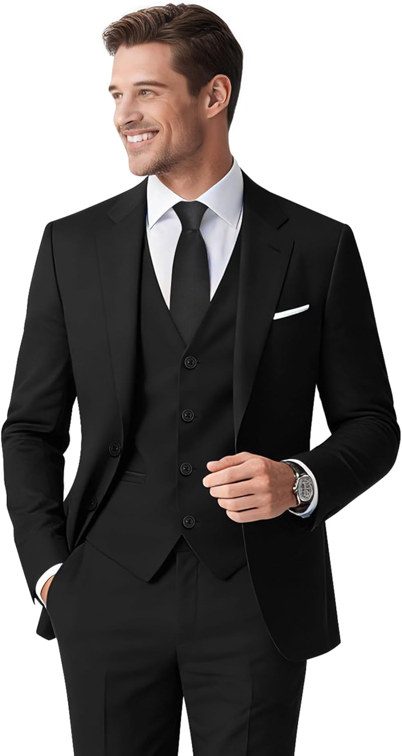 Men's Stretch Slim Fit 6-Piece Suit Set with Blazer, Vest, Pants, Bow Tie, Necktie and Pocket Square