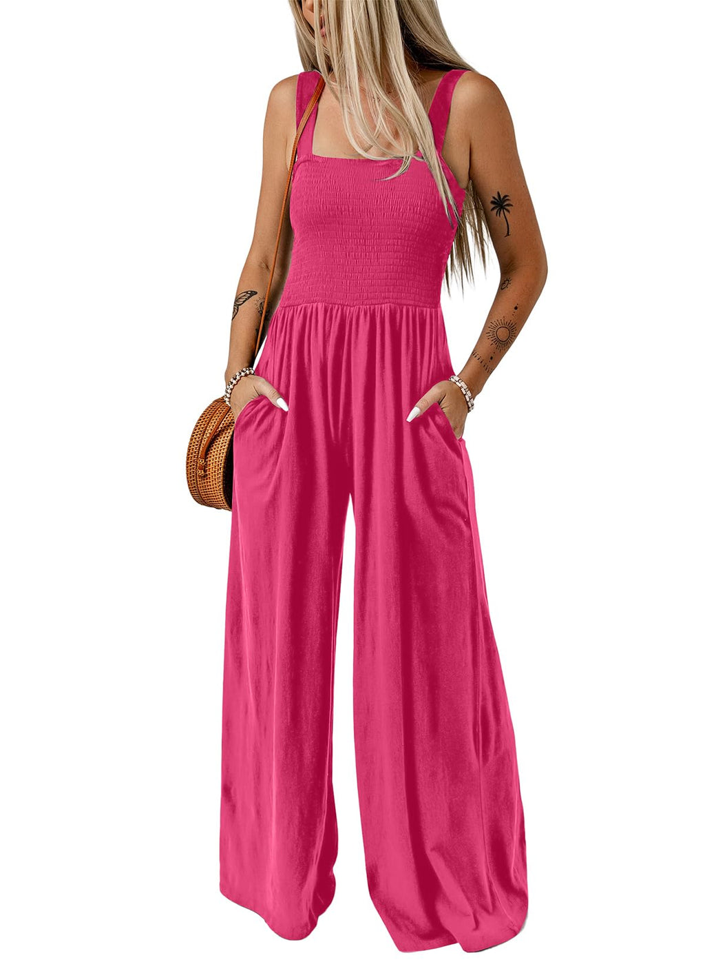 Dokotoo Women's Casual Loose Overalls Jumpsuits One Piece Sleeveless Wide Leg Long Pant Rompers With Pockets