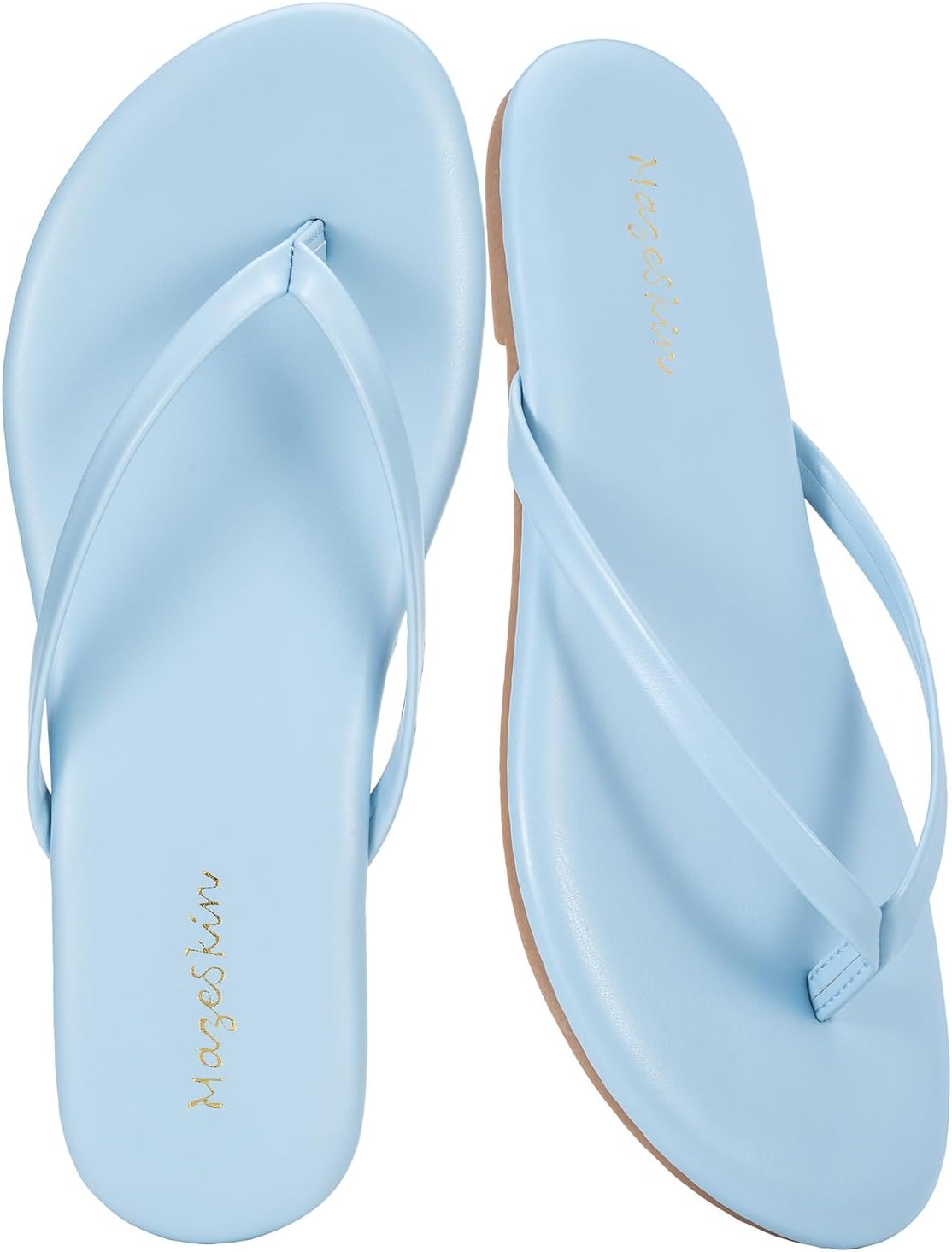 mazeskin Women's Memory Foam Comfortable Flat Thong Sandals Dressy Summer Beach Leather Slide Flip Flops