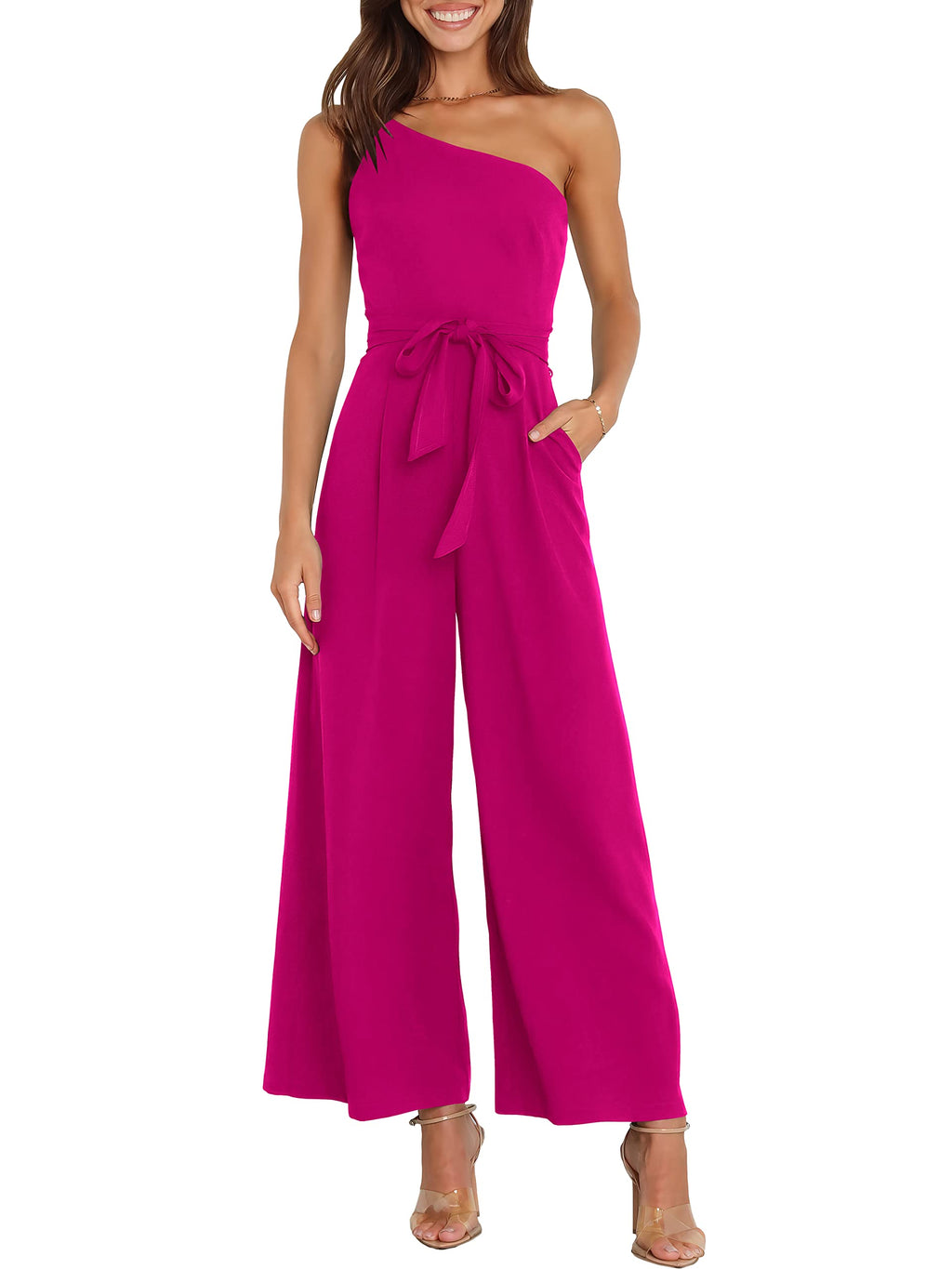 ANRABESS Women Summer Dressy Jumpsuits One Shoulder Sleeveless Casual Wide Leg Pants Romper Jumper 2026 Trendy Fall Outfits