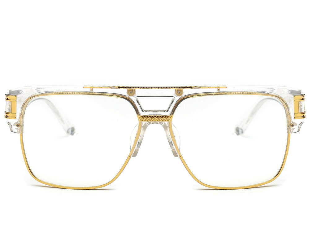 Dollger Square Sunglasses for Men Classic Oversized Sun Glasses Retro Semi Rimless Gold Alloy Frame UV400