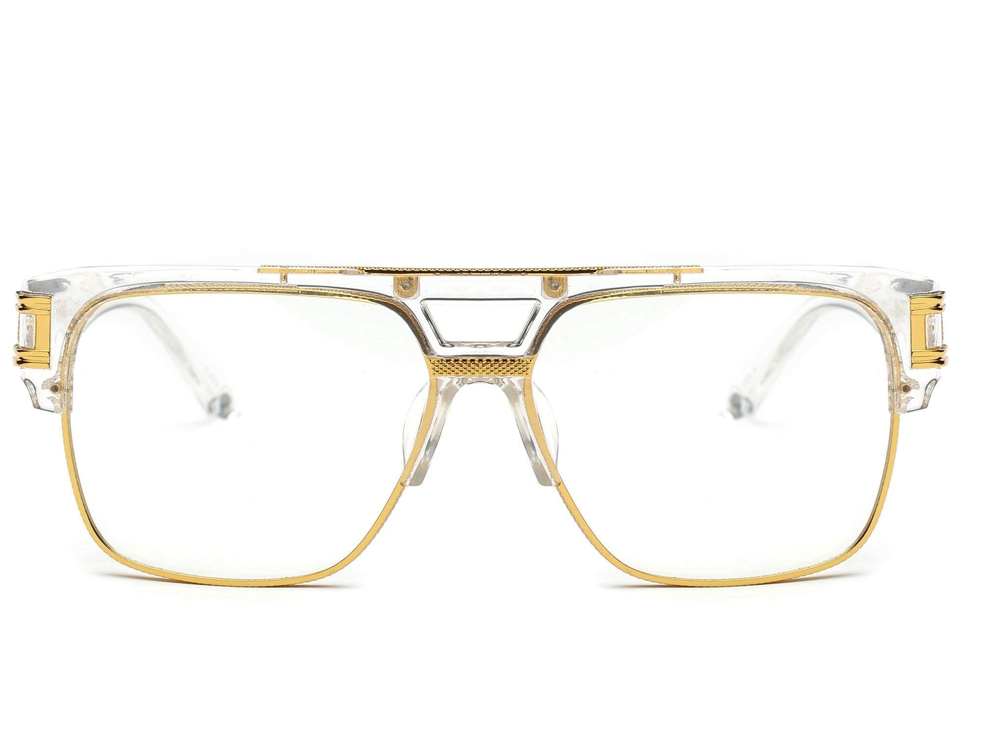 Dollger Square Sunglasses for Men Classic Oversized Sun Glasses Retro Semi Rimless Gold Alloy Frame UV400