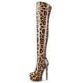 Aachcol Patent Leather Over The Knee Stiletto Boots Platform Thigh High Boots Round Toe Side Zipper Sexy Dress High Heel Boots 5.9 Inches Heels