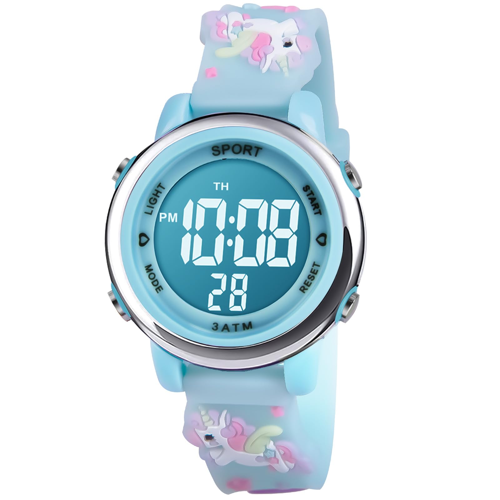 Vicloon Kids Watch, Toddler Digital Watch, Digital Watch LED Electrical Watches 7 Color Lights Watch Sport Outdoor with Alarm Stopwatch Unicorn Toys Gift for 6-12 Year Girls Children Wristwatch