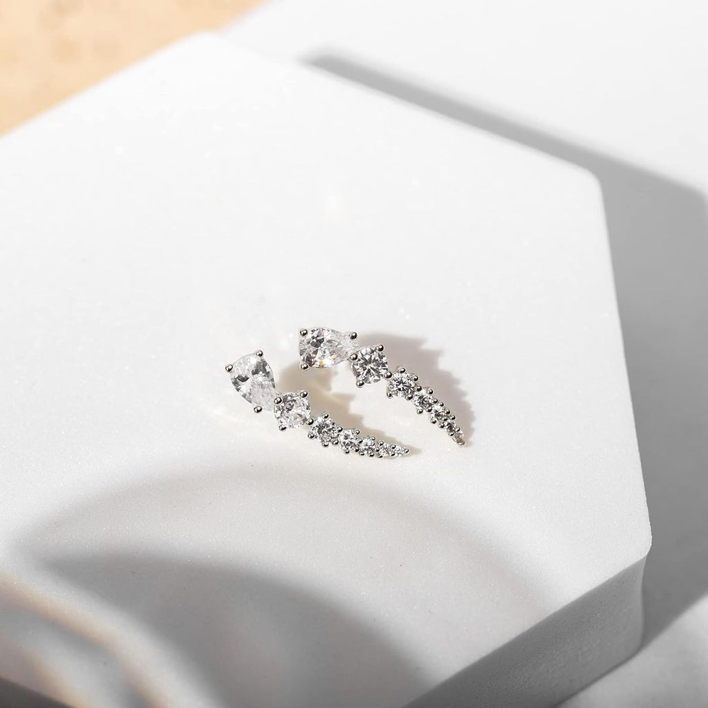 PAVOI 14K Gold Plated Cubic Zirconia Ear Crawler Stud Earrings for Women - Faux Diamond Arrow Climber Fashion Earrings - Trendy Earscape Statement Jewelry