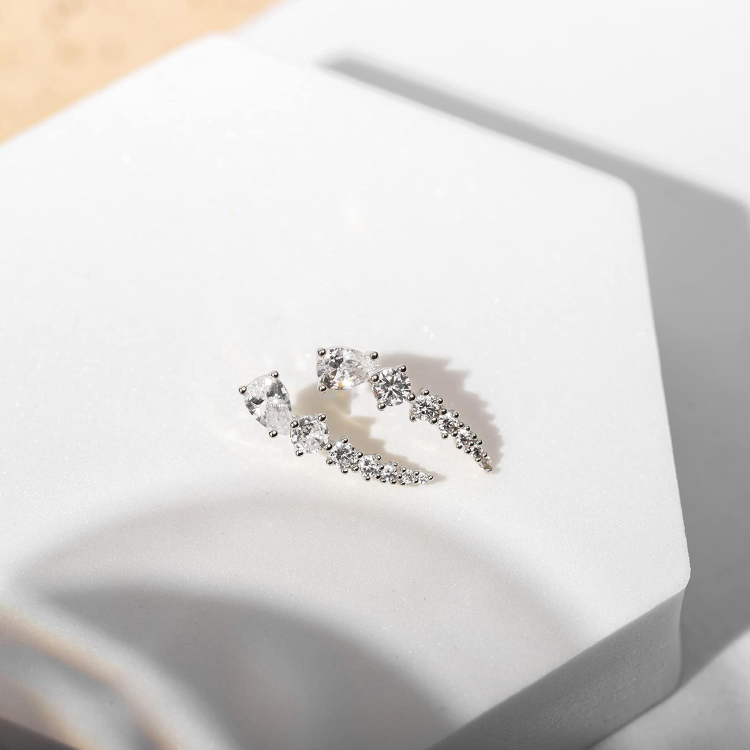 PAVOI 14K Gold Plated Cubic Zirconia Ear Crawler Stud Earrings for Women - Faux Diamond Arrow Climber Fashion Earrings - Trendy Earscape Statement Jewelry