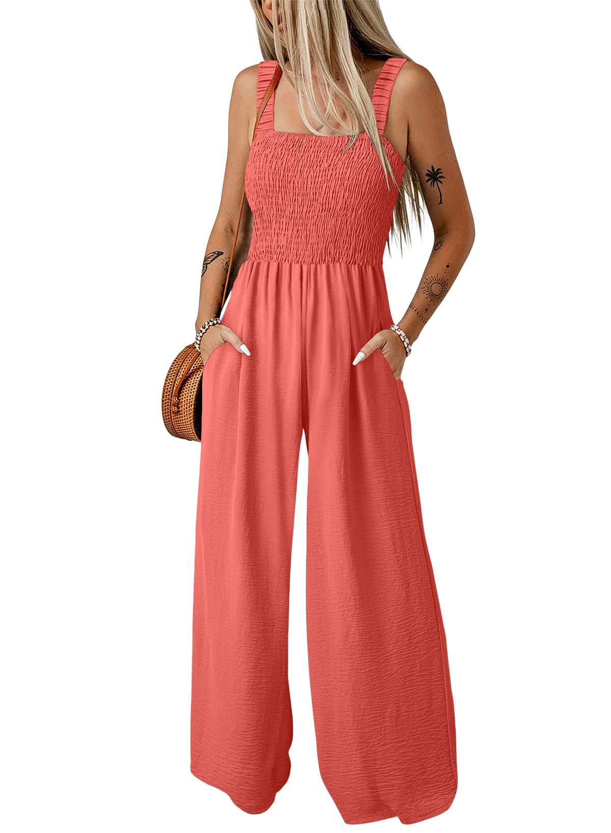 Dokotoo Women's Casual Loose Overalls Jumpsuits One Piece Sleeveless Wide Leg Long Pant Rompers With Pockets