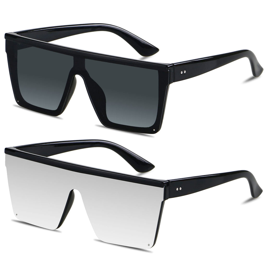LYZOIT Square Oversized Sunglasses for Women Men Big Flat Top Fashion Shield Large UV Protection Rimless Shades