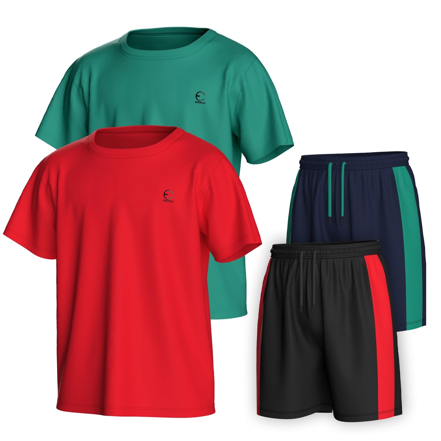 Boys Clothing Sets Tagless Loose Athletic Performance Crew Neck T-Shirt and Short Outfits Size 3-16 (4 Piece Set)