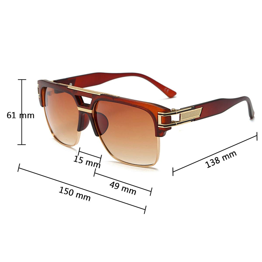 Dollger Square Sunglasses for Men Classic Oversized Sun Glasses Retro Semi Rimless Gold Alloy Frame UV400
