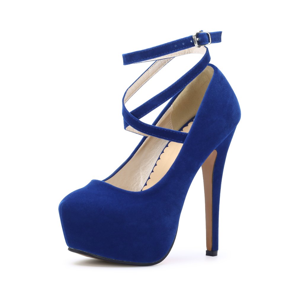 OCHENTA Women's Ankle Strap Platform Pumps, High Heel Dress Shoes, Cross Strap Stiletto Heels for Party, Prom, Wedding, Evening 5.5Inch