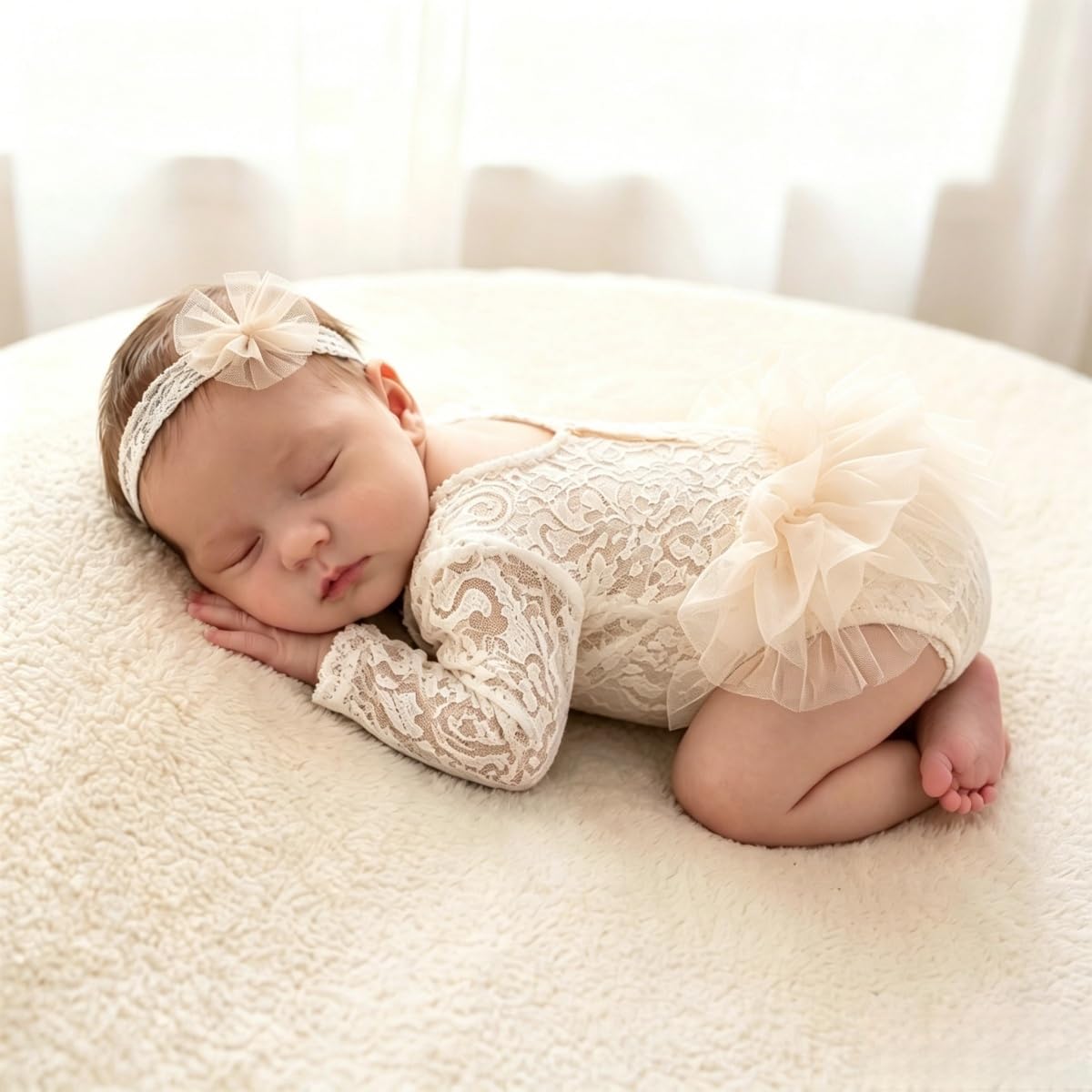 Newborn Photography Outfits Girl Baby Photography Props Lace Romper with Headress Newborn Outfits Girls Photo Props