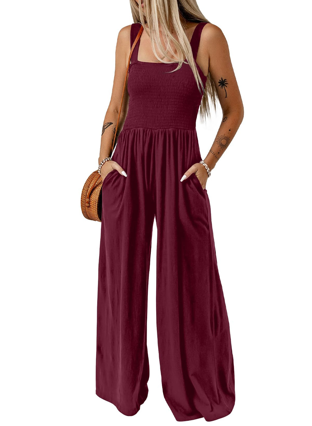 Dokotoo Women's Casual Loose Overalls Jumpsuits One Piece Sleeveless Wide Leg Long Pant Rompers With Pockets