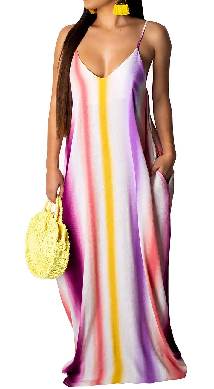 BessCops Summer Maxi Dresses for Women 2026 Plus Size Sundresses Casual Fashion Sleeveless Loose Long Sexy Dress with Pockets