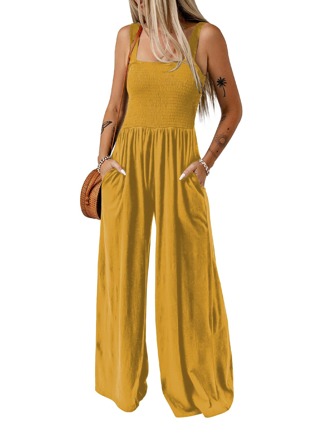 Dokotoo Women's Casual Loose Overalls Jumpsuits One Piece Sleeveless Wide Leg Long Pant Rompers With Pockets