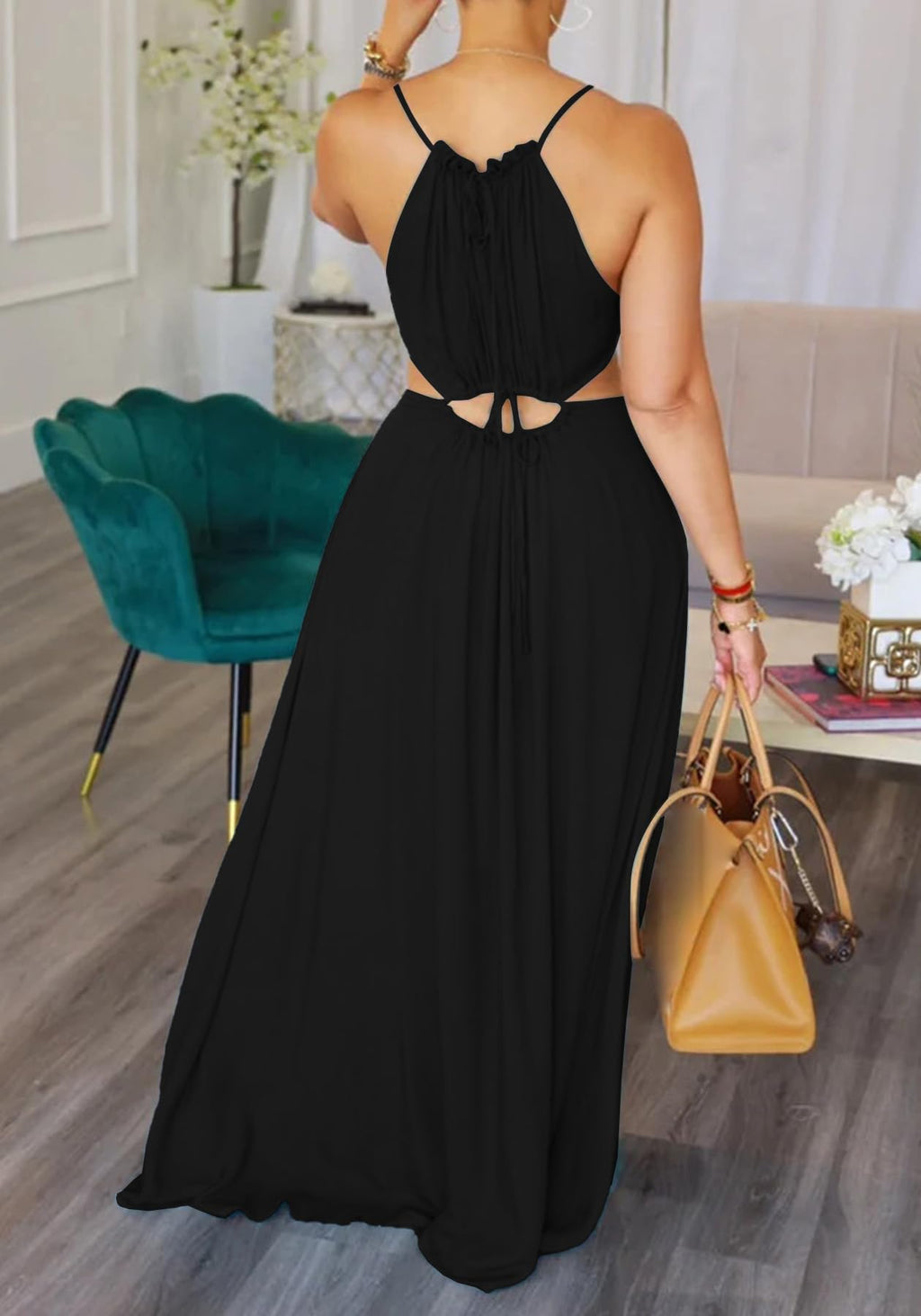 Geulis 2026 Women Summer Beach Dresses Sexy Cut Out Sleeveless Spaghetti Strap Halter Dress Flowy Maxi Vacation Dress