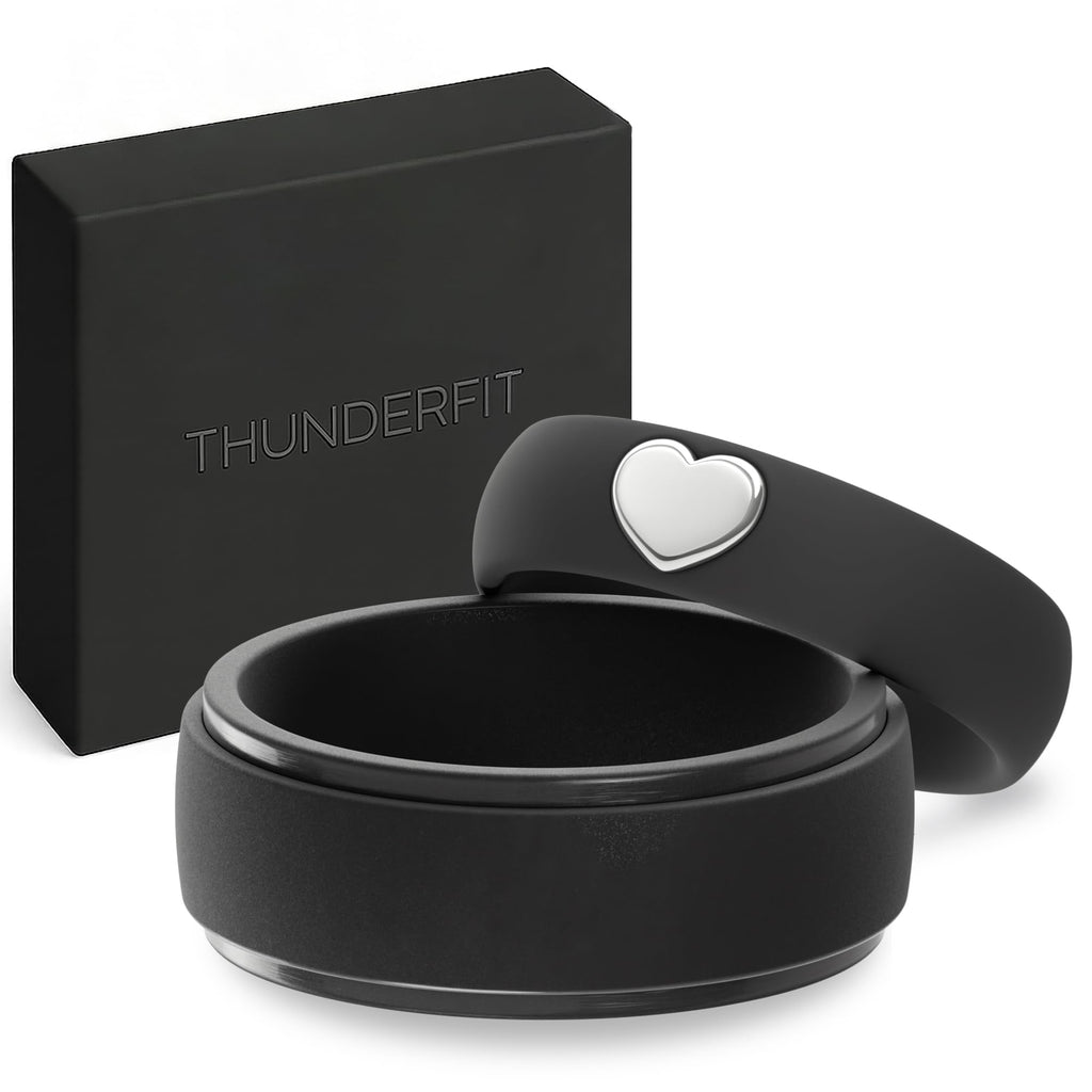 ThunderFit Silicone Rings for Him and Her, Wedding Bands for Couples, 2-Pack Couple's Rubber Engagement Bands, Gift Box Included