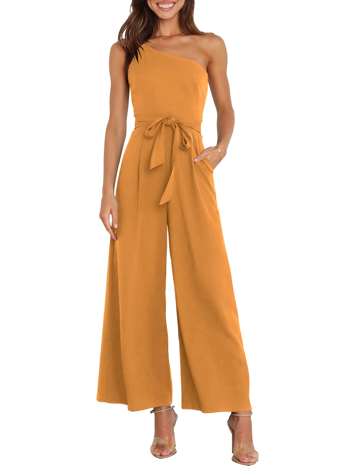 ANRABESS Women Summer Dressy Jumpsuits One Shoulder Sleeveless Casual Wide Leg Pants Romper Jumper 2026 Trendy Fall Outfits