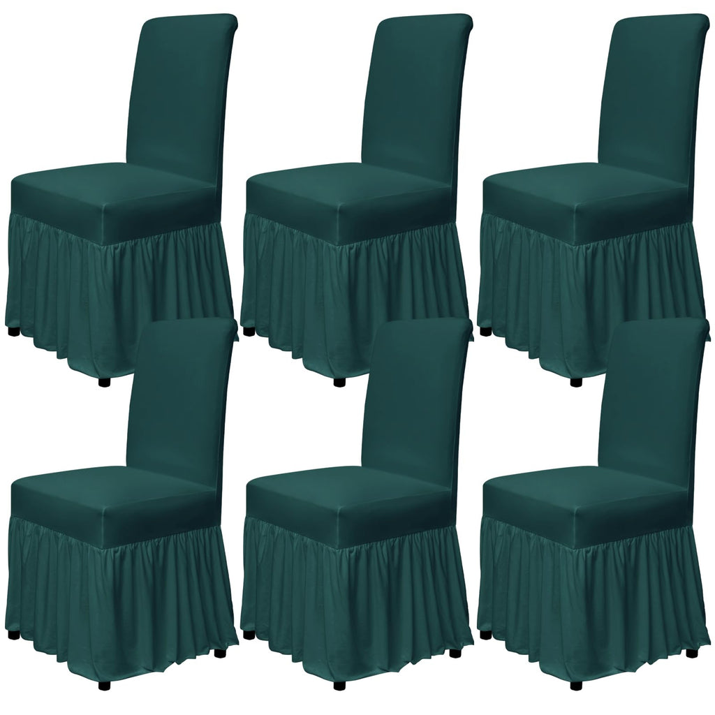 molasofa Chair Covers for Dining Room Set of 6 Stretch Chair Slipcovers with Skirt for Kitchen Seat Protectors Wedding Banquet Decor Kids Pets Spandex Fabric Washable (6pcs, Brown)
