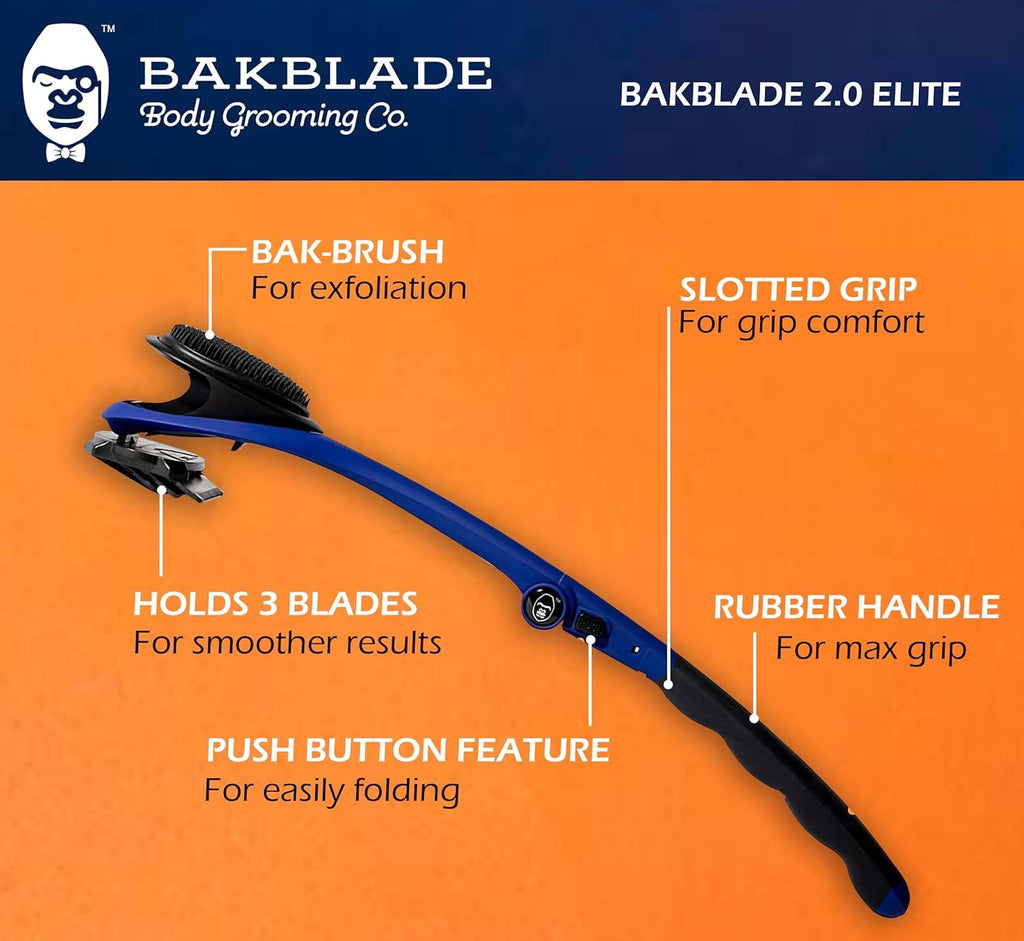 baKblade 2.0 PLUS - Back Shaver for Men (DIY), Ergonomic Handle, Shave Wet or Dry (Extra Blades Included)