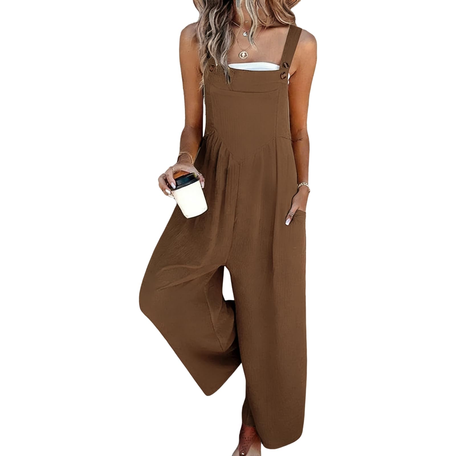 Women's Jumpsuits 2026 Summer Floral Overalls One Piece Outfits Sleeveless Wide Leg Pants Rompers with Pockets