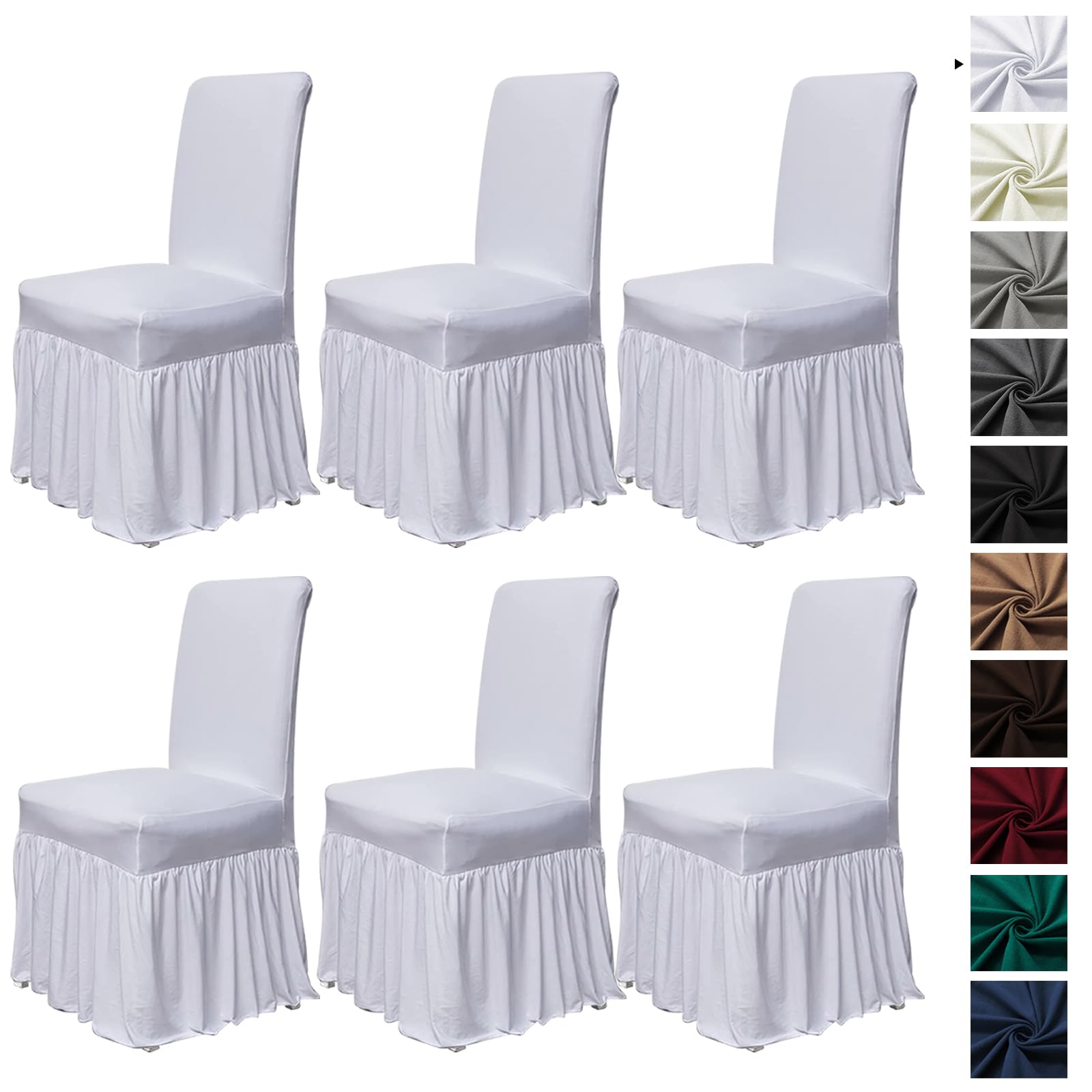 molasofa Chair Covers for Dining Room Set of 6 Stretch Chair Slipcovers with Skirt for Kitchen Seat Protectors Wedding Banquet Decor Kids Pets Spandex Fabric Washable (6pcs, Brown)