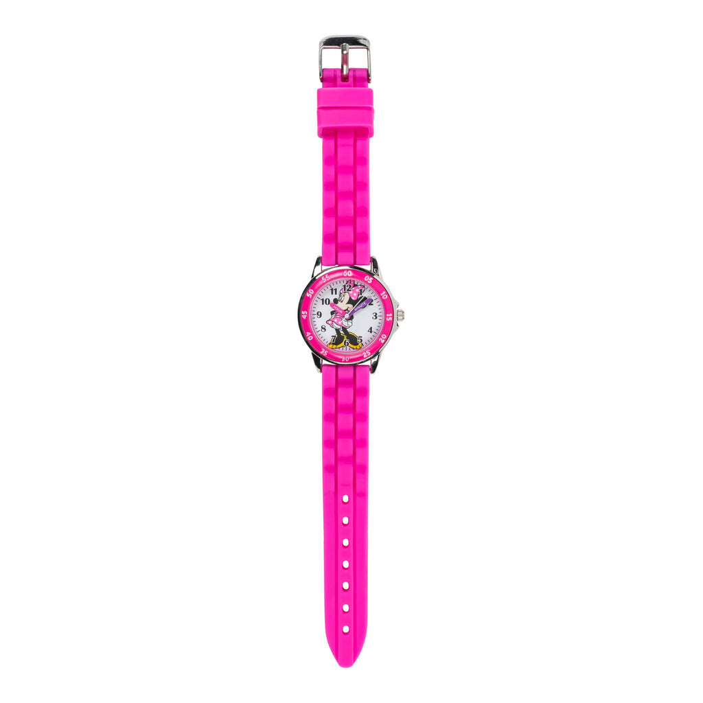 Minnie Mouse Time Teacher Watch for Girls - Analog Time Learning with Easy-to-Read Numbers and Comfortable Silicone Band