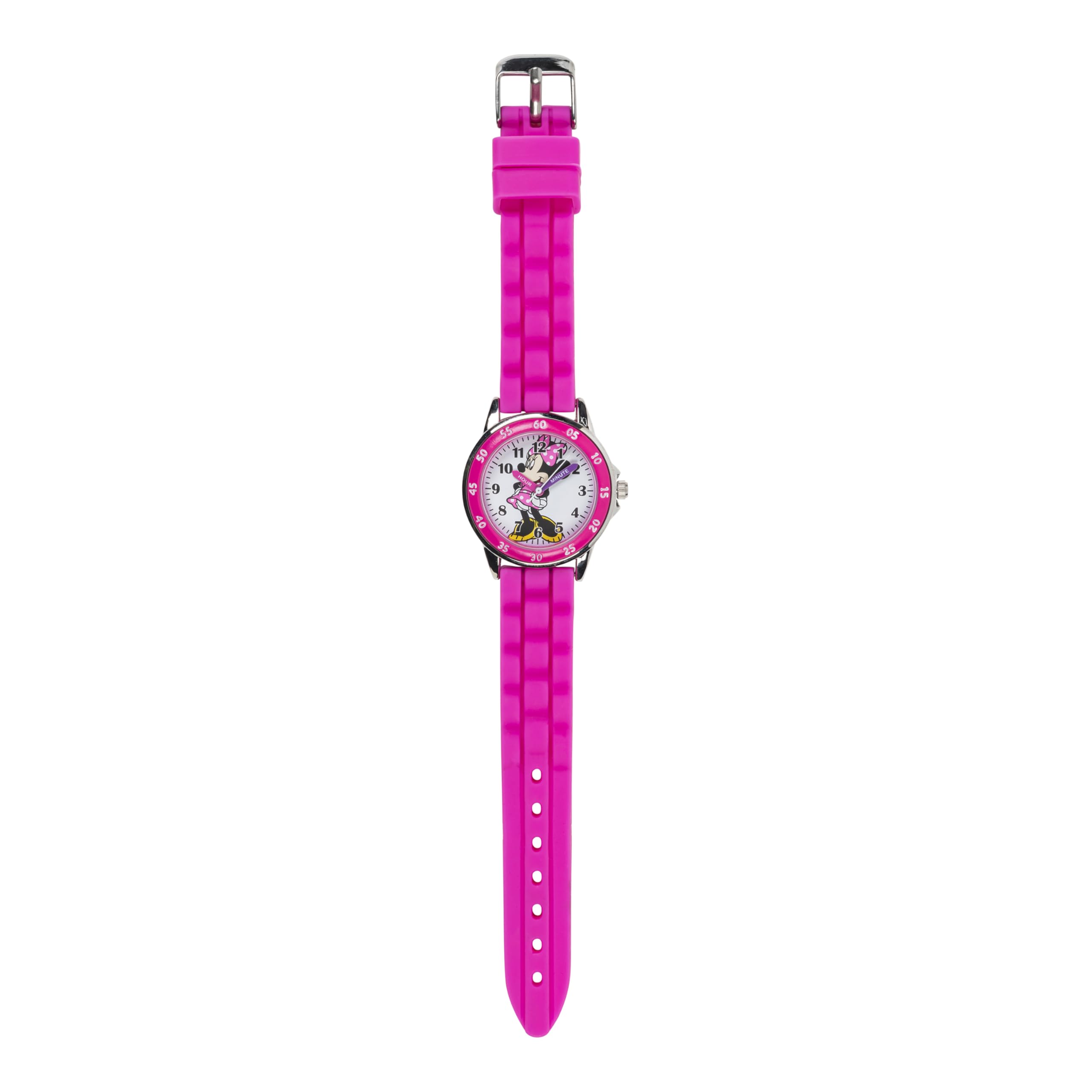 Minnie Mouse Time Teacher Watch for Girls - Analog Time Learning with Easy-to-Read Numbers and Comfortable Silicone Band