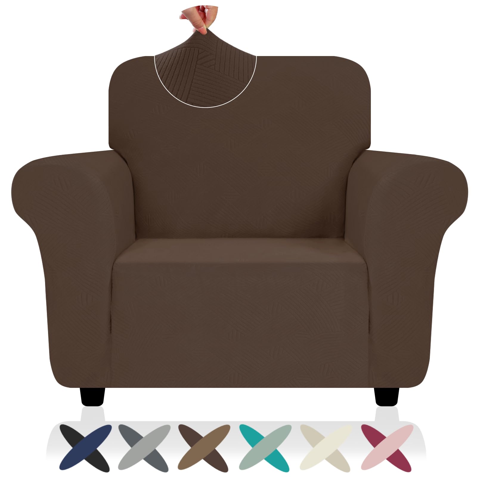 ZNSAYOTX Super Stretch Chair Slipcover (30"-47"), New Striped Sofa Chair Covers for Living Room, Dogs Pet Friendly Anti-Slip Chair Protector Spandex Armchair Slipcovers (Beige, Chair)