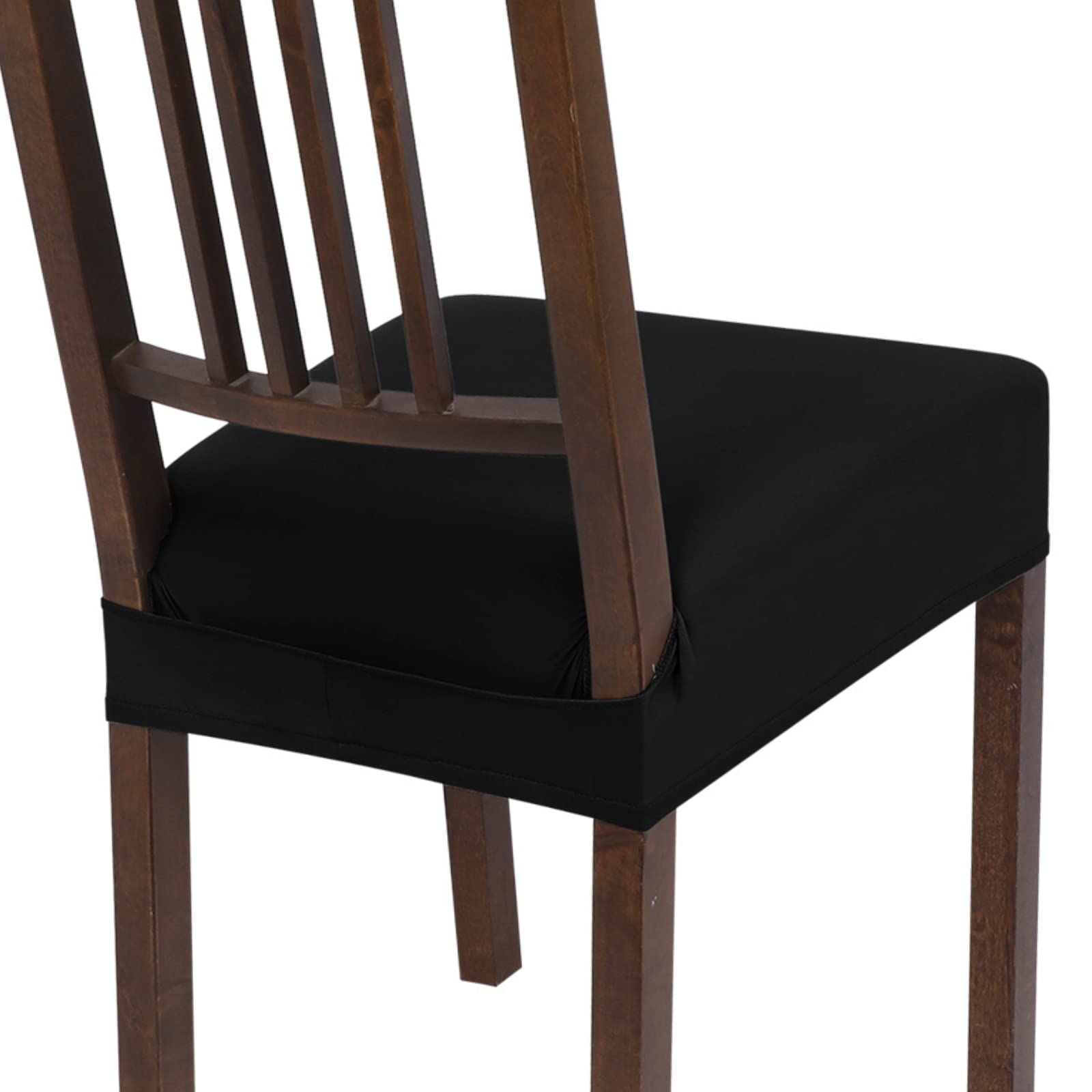 SearchI Stretch Dining Chair Seat Covers Set of 6, Soft Removable Washable Seat Cover for Dining Chairs, Dining Room Chair Cover Protector (Rear-Covered, Brown)