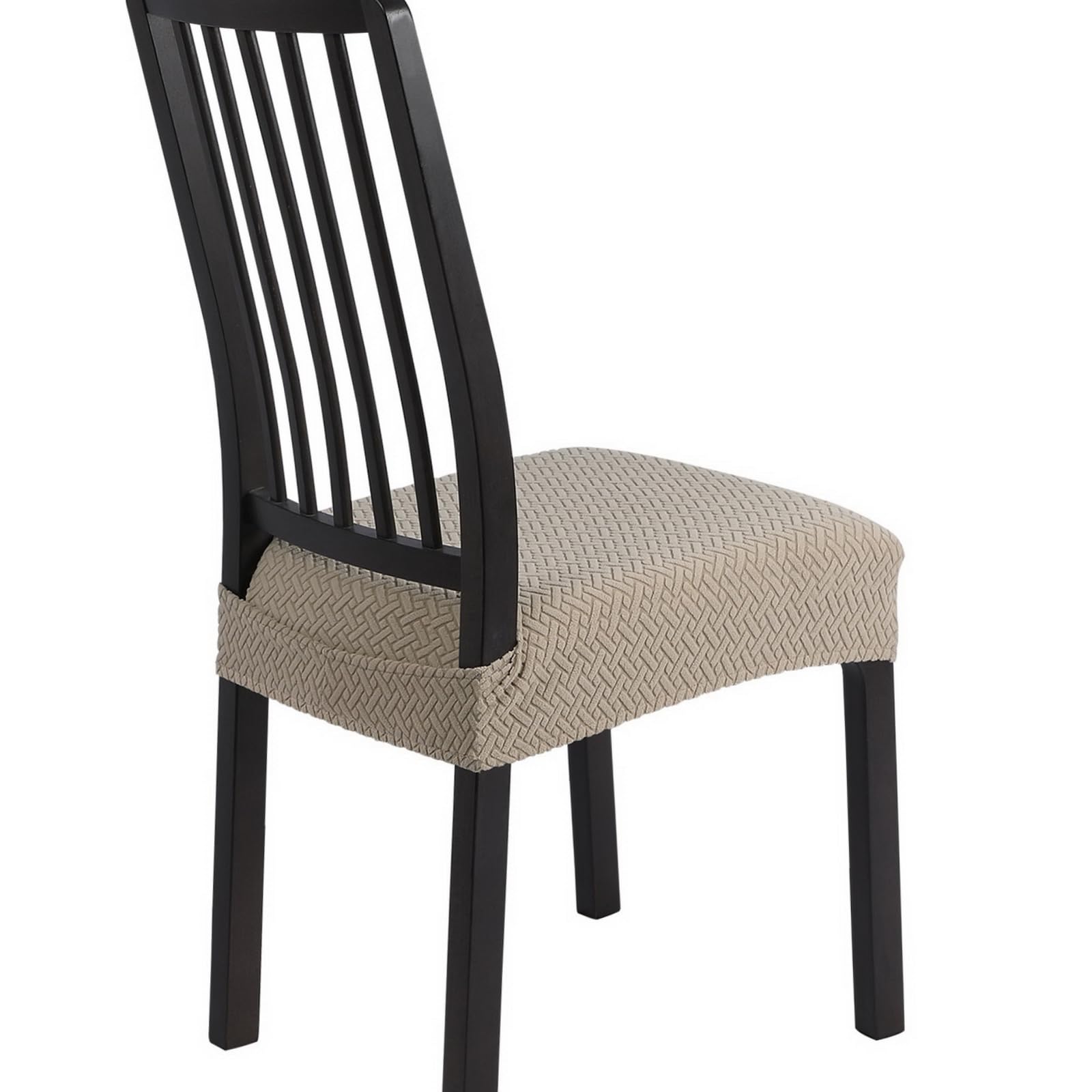 SearchI Stretch Dining Chair Seat Covers Set of 6, Soft Removable Washable Seat Cover for Dining Chairs, Dining Room Chair Cover Protector (Rear-Covered, Brown)