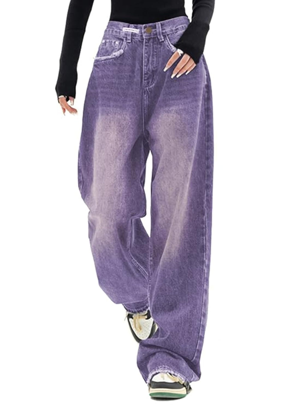 EMMIOL Women Baggy Jeans Mid-Low Waist Boyfriend Streetwear Vintage Jeans Wide Leg Denim Pants