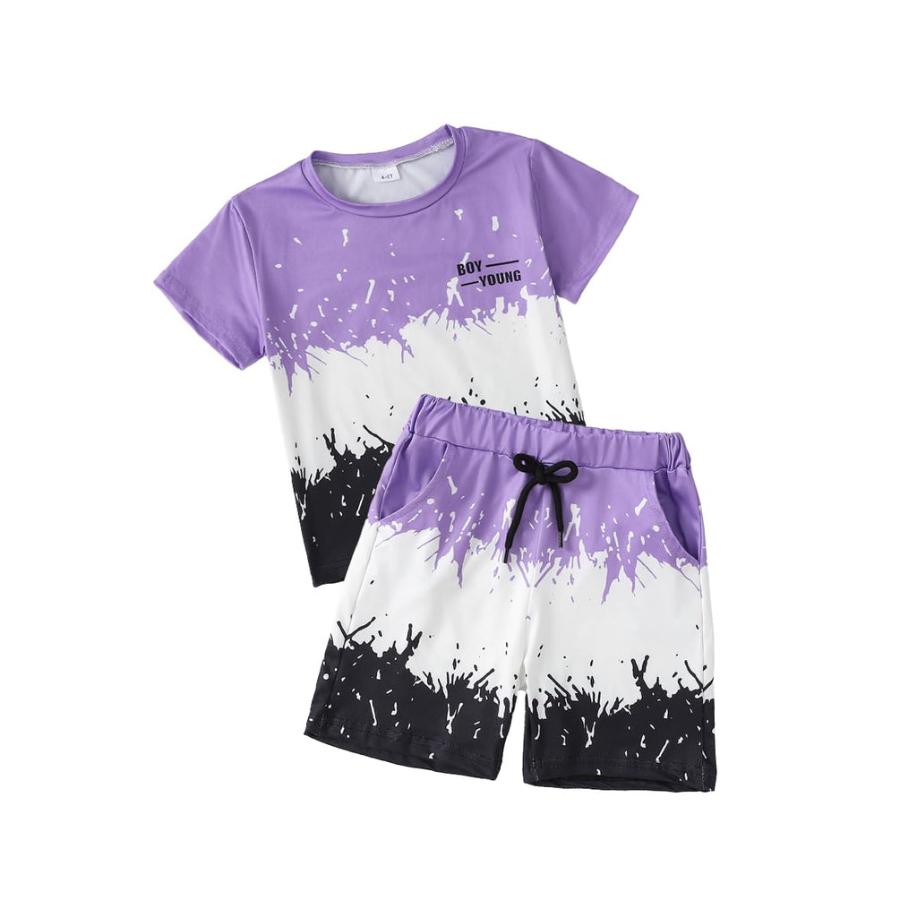 Kids Tween Boy Casual Clothing Set Letter Graphic Colorblock Tee +Shorts Summer Clothing Set 4-14 Years