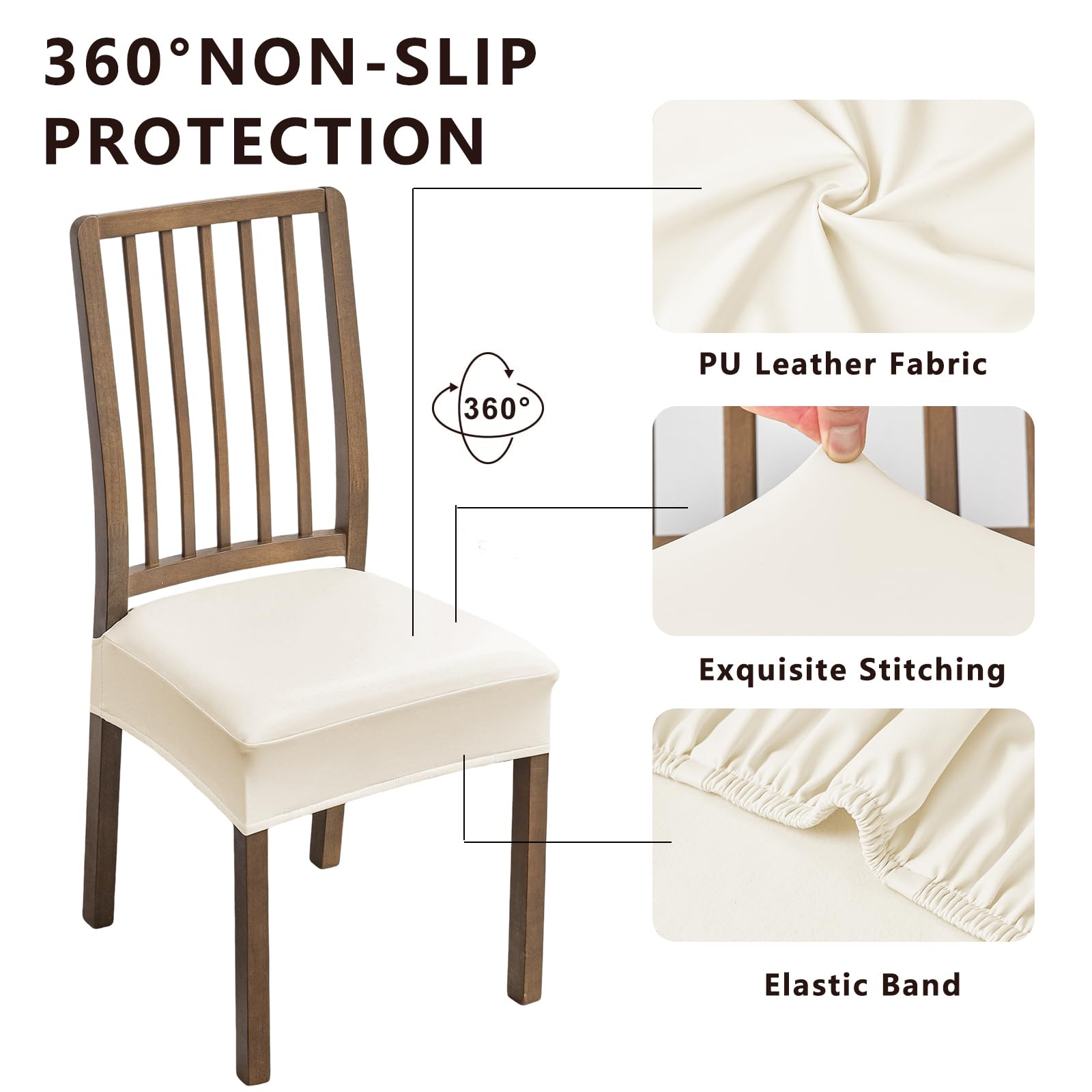 NILUOH Waterproof Seat Covers for Dining Room Chairs Set of 6, Pu Leather Chair Seat Slipcovers Dining Chair Cover Removable Washable Chair Protctor Cover, Rear Covers (PU-Coffee)
