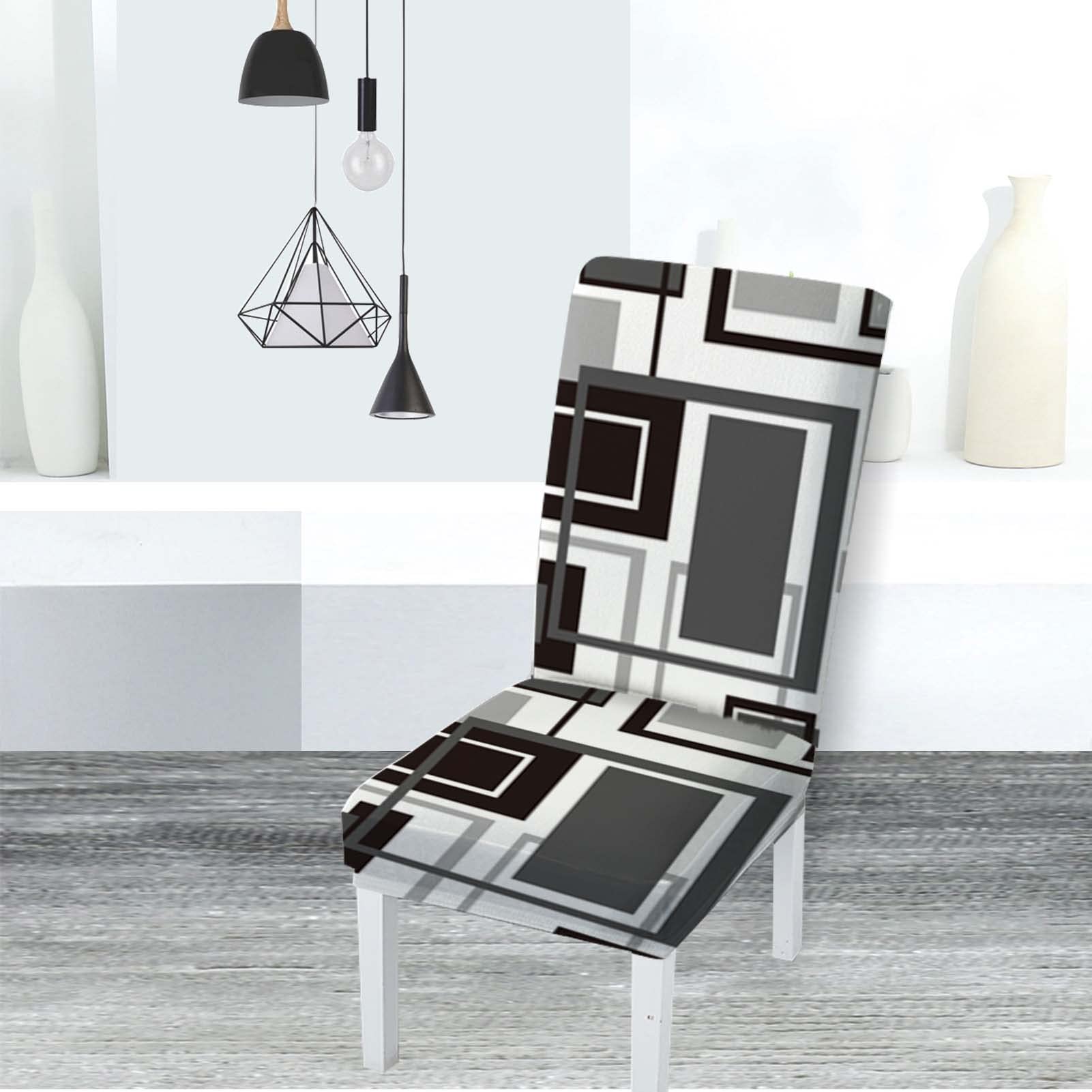 MCALK Geometric Navy Blue Chair Covers Set of 4 and Table Runner,Stretch Navy Blue Chair Slipcovers for Kitchen,Washable Removable Chair Protector Modern Chair Covers for Dining Room