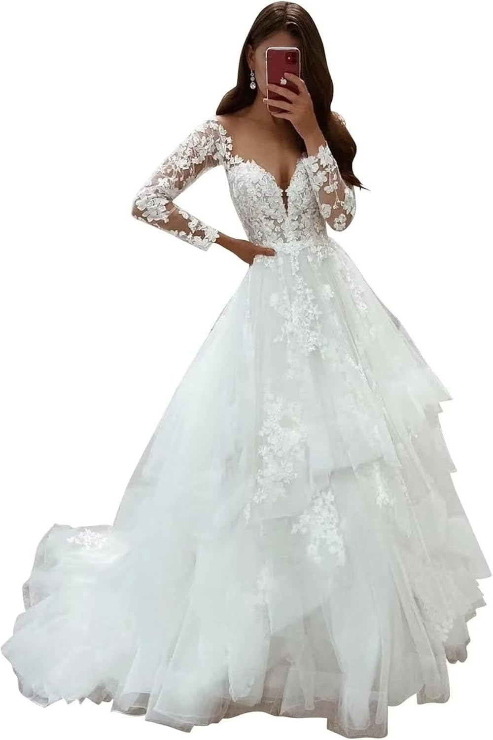 Lace Wedding Dresses for Bride Mermaid V Neck Boho Beach Bridal Gowns with Train BOF30