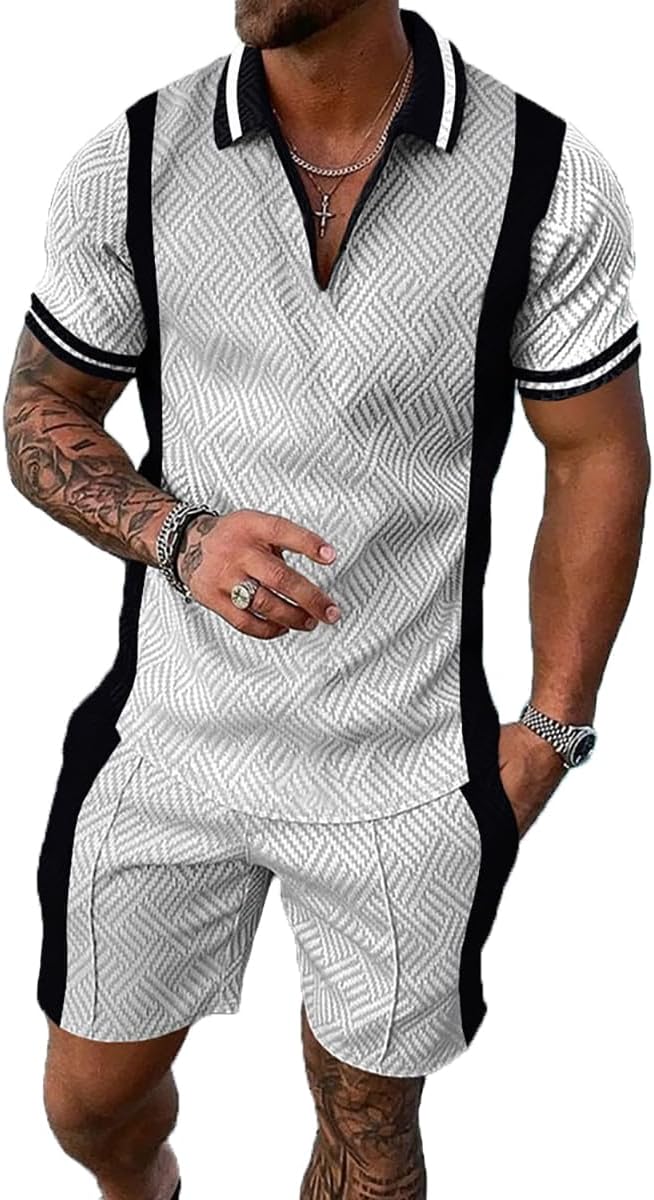 Mens Short Sets 2 Piece Outfits Polo Shirt Fashion Summer Tracksuits Casual Set Short Sleeve and Shorts Set for Men