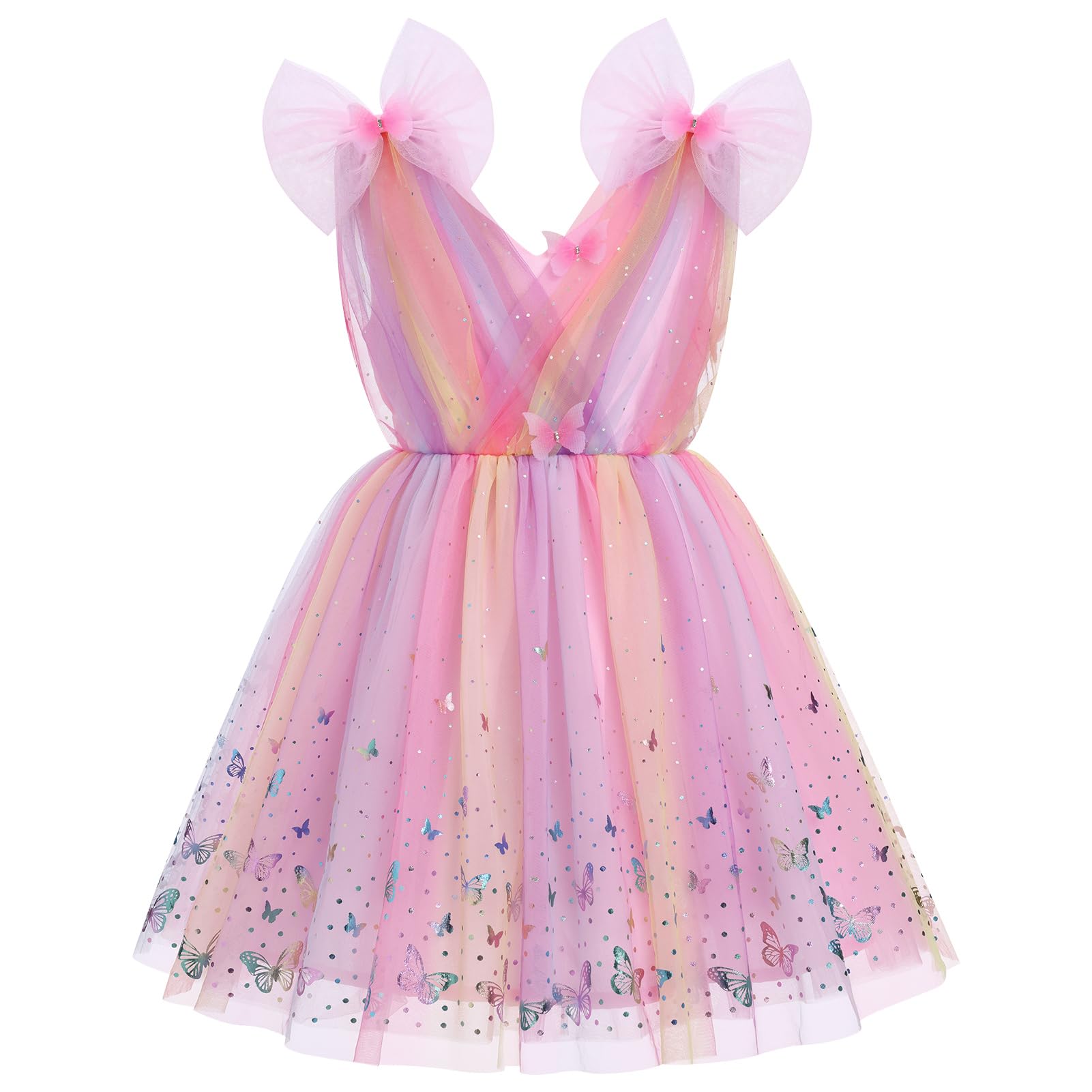 IMEKIS Toddler Kids Girls Butterfly Dress Sparkle Sequins Tulle Wedding Formal Birthday Dresses 2-10T