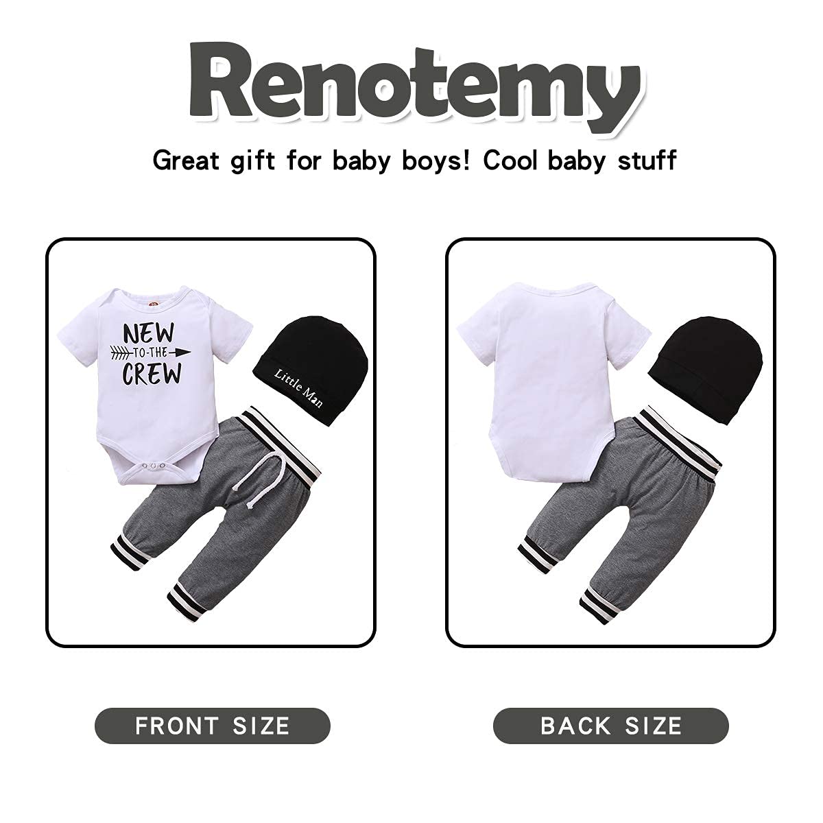 Renotemy Newborn Infant Baby Boy Clothes Outfits New to The Crew Outfits Long Pants Toddler Baby Boy Clothes Set
