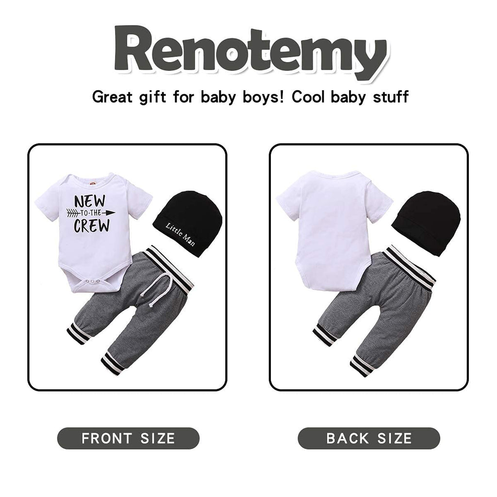 Renotemy Newborn Infant Baby Boy Clothes Outfits New to The Crew Outfits Long Pants Toddler Baby Boy Clothes Set