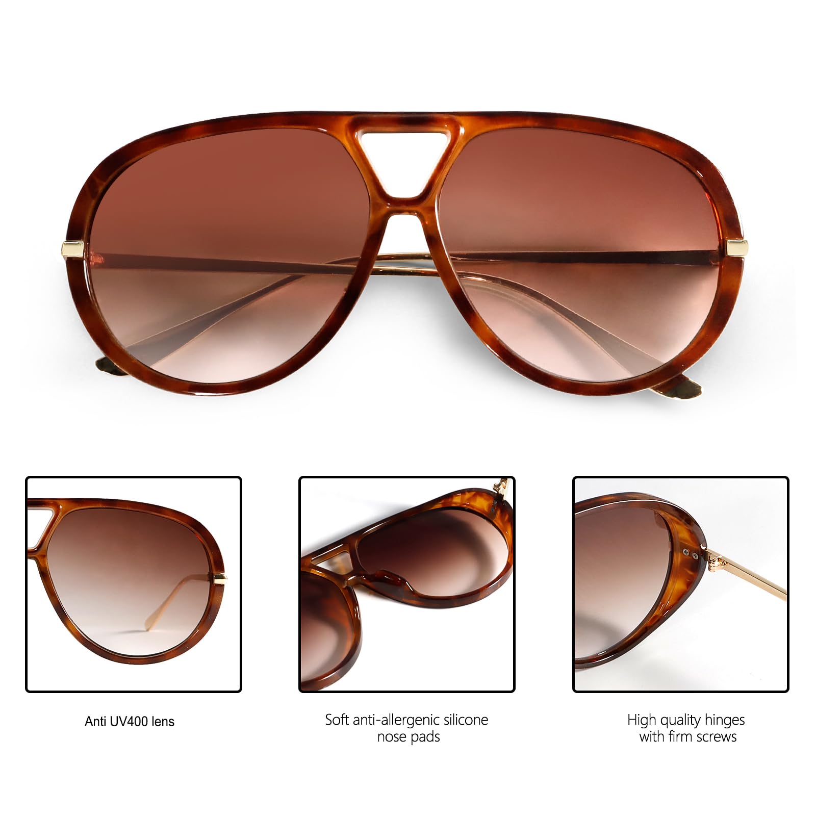 GUVIVI Retro Gold Aviator Sunglasses for Women Men, 2026 Metal Oversized 70s Aviators Black Vacation Beach Sun Glasses