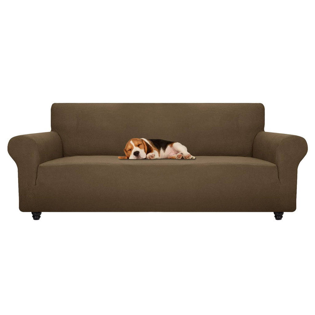 ZNSAYOTX Super Stretch Chair Slipcover (30"-47"), New Striped Sofa Chair Covers for Living Room, Dogs Pet Friendly Anti-Slip Chair Protector Spandex Armchair Slipcovers (Beige, Chair)
