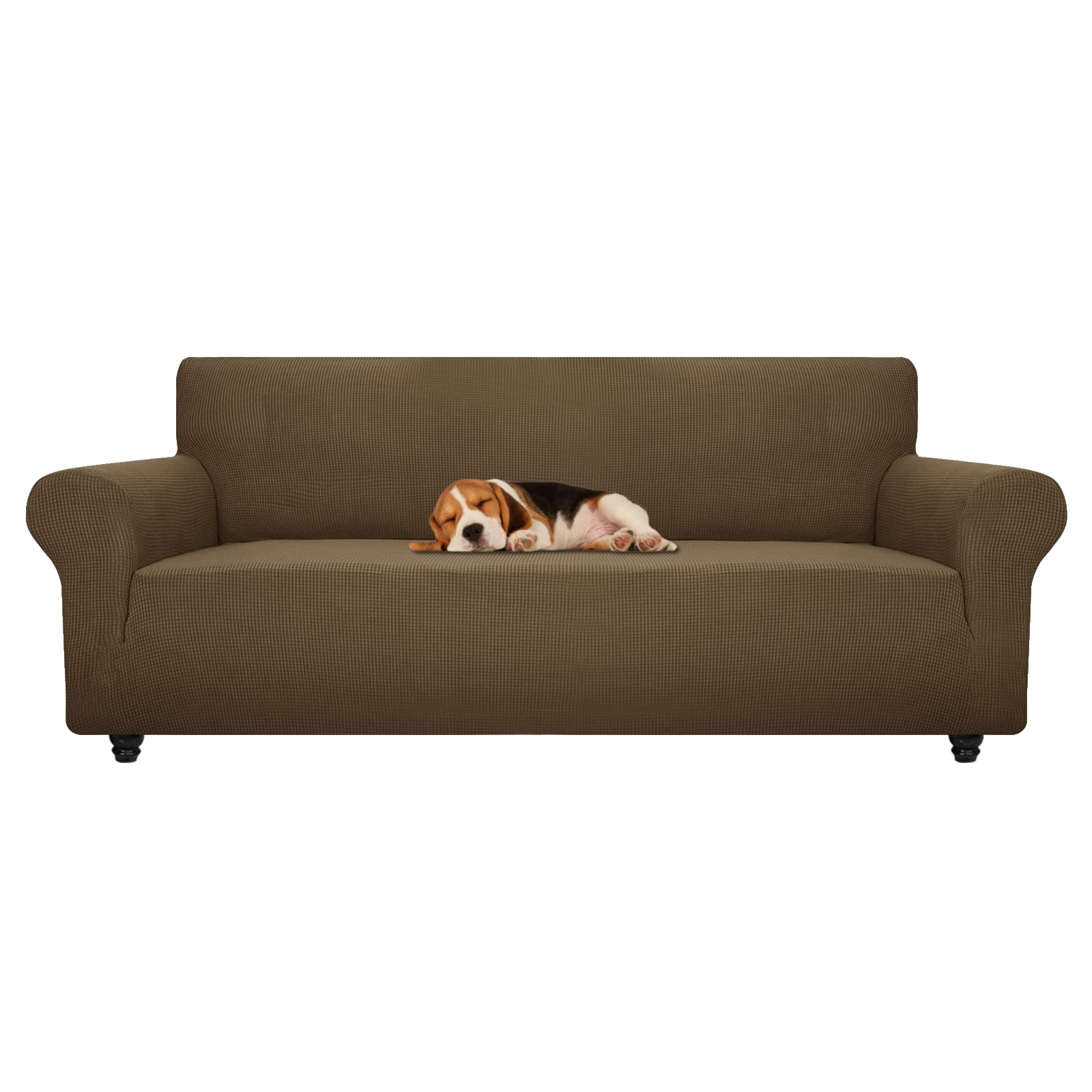 ZNSAYOTX Super Stretch Chair Slipcover (30"-47"), New Striped Sofa Chair Covers for Living Room, Dogs Pet Friendly Anti-Slip Chair Protector Spandex Armchair Slipcovers (Beige, Chair)